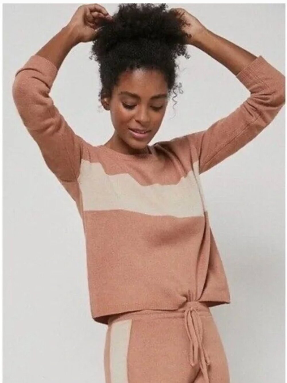 by Anthropologie Saturday Sunday Tan Cream Striped Relaxed Fit Sweater Size S
